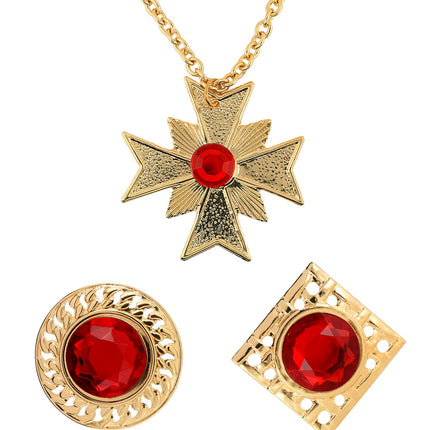 e-carnavalskleding-SYK Dracula ketting met ringen Robijn