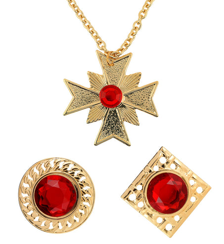 e-carnavalskleding-SYK Dracula ketting met ringen Robijn