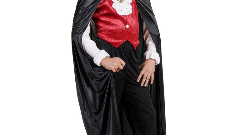 e-carnavalskleding-SYK Dracula vampier cape zwart met rode kraag kind