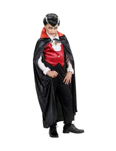 e-carnavalskleding-SYK Dracula vampier cape zwart met rode kraag kind