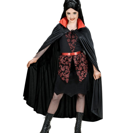 e-carnavalskleding-SYK Dracula vampier cape zwart met rode kraag kind