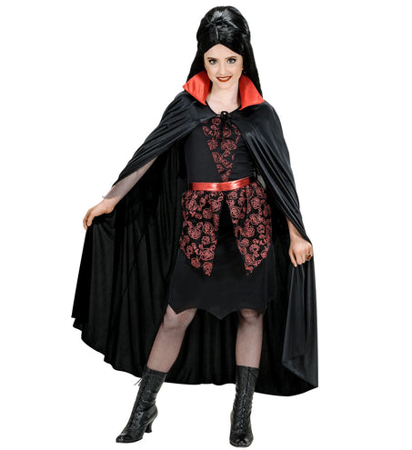 e-carnavalskleding-SYK Dracula vampier cape zwart met rode kraag kind