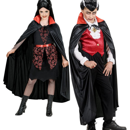 e-carnavalskleding-SYK Dracula vampier cape zwart met rode kraag kind