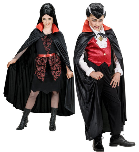 e-carnavalskleding-SYK Dracula vampier cape zwart met rode kraag kind