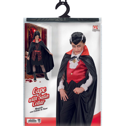 e-carnavalskleding-SYK Dracula vampier cape zwart met rode kraag kind