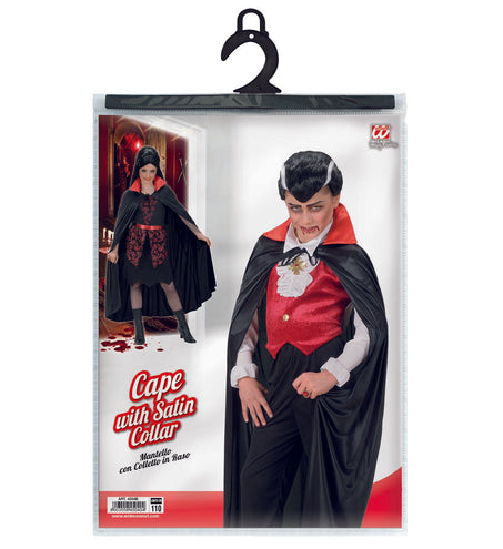 e-carnavalskleding-SYK Dracula vampier cape zwart met rode kraag kind