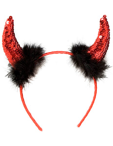 e-carnavalskleding-SYK Duivel hoorntje metallic marabou rood