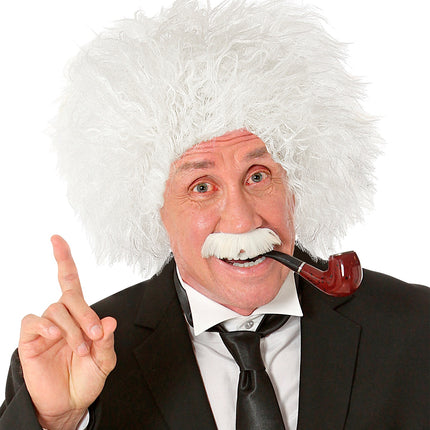 e-carnavalskleding-SYK Einstein pruik professor wit met snor
