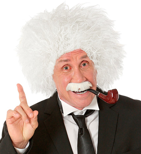 e-carnavalskleding-SYK Einstein pruik professor wit met snor