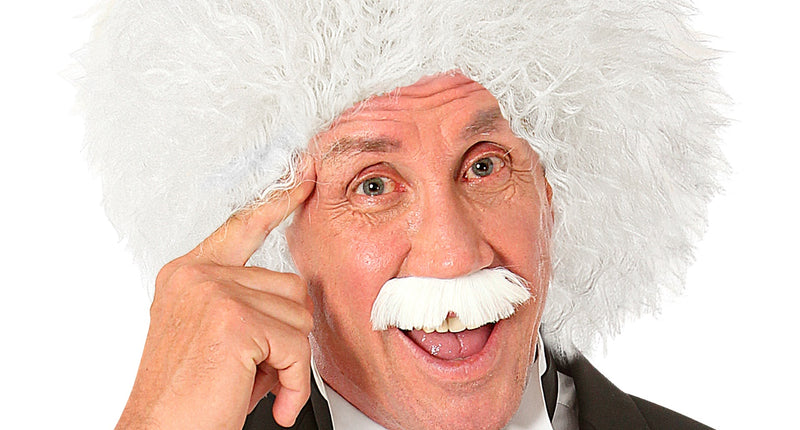 e-carnavalskleding-SYK Einstein pruik professor wit met snor