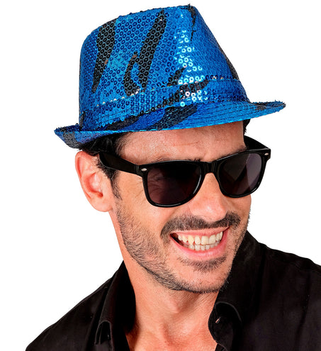e-carnavalskleding-SYK Fedora pailletten blauwe golf