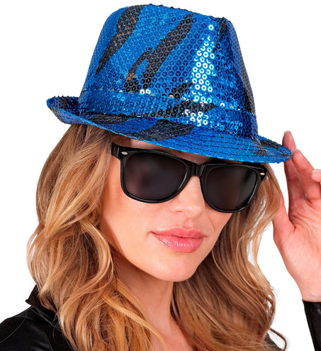 e-carnavalskleding-SYK Fedora pailletten blauwe golf