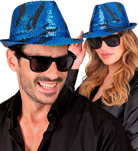 e-carnavalskleding-SYK Fedora pailletten blauwe golf