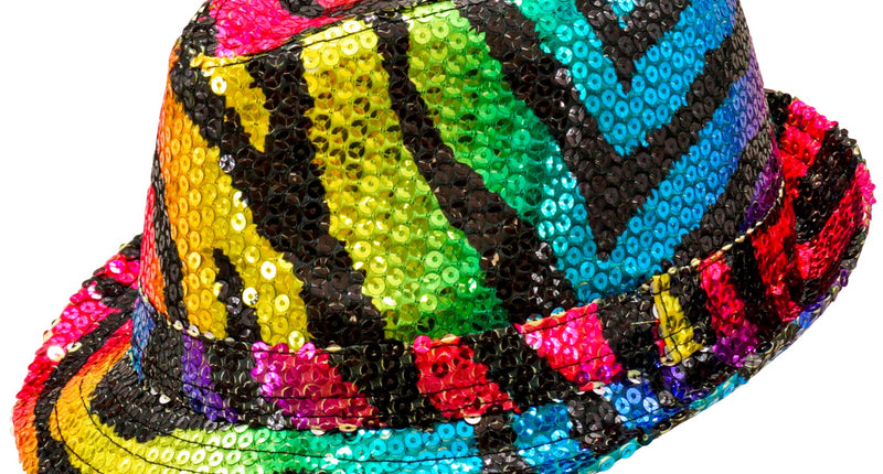 e-carnavalskleding-SYK Fedora pailletten regenboog tijger hoed