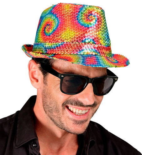 e-carnavalskleding-SYK Fedora pailletten tie dye hoed