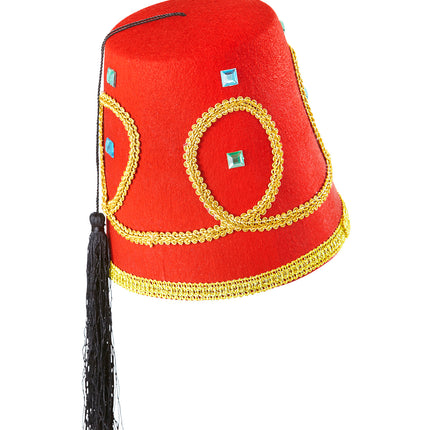 e-carnavalskleding-SYK Fez hoed rood met gouden accenten