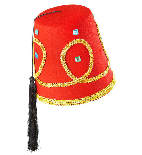 e-carnavalskleding-SYK Fez hoed rood met gouden accenten