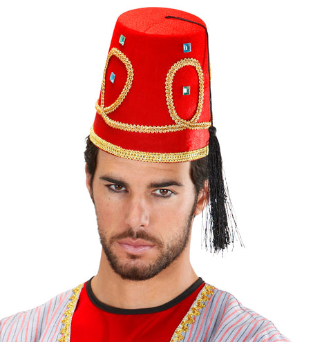 e-carnavalskleding-SYK Fez hoed rood met gouden accenten