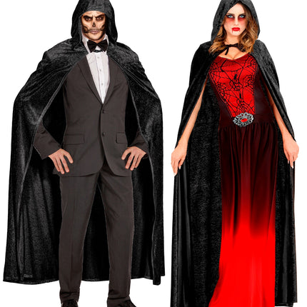 e-carnavalskleding-SYK Fluwelen zwarte cape 150cm luxe