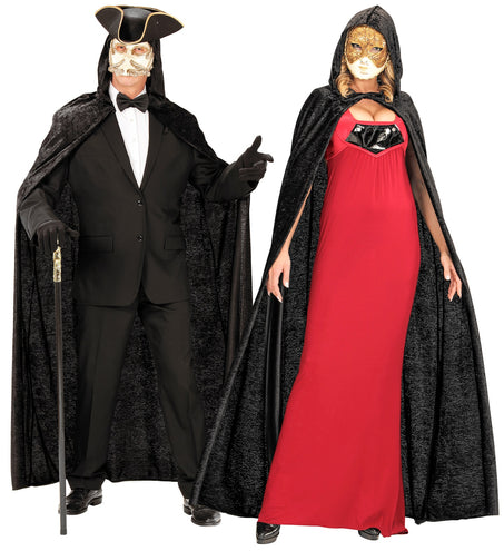 e-carnavalskleding-SYK Fluwelen zwarte cape 150cm luxe