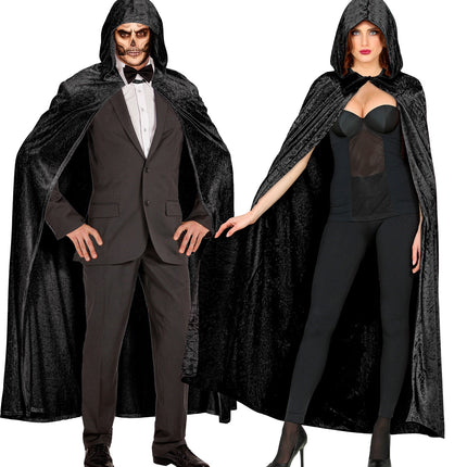 e-carnavalskleding-SYK Fluwelen zwarte cape 150cm luxe