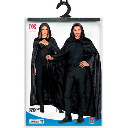 e-carnavalskleding-SYK Fluwelen zwarte cape 150cm luxe
