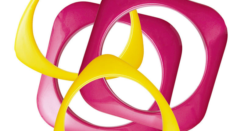 e-carnavalskleding-SYK Geel met roze disco armbandjes