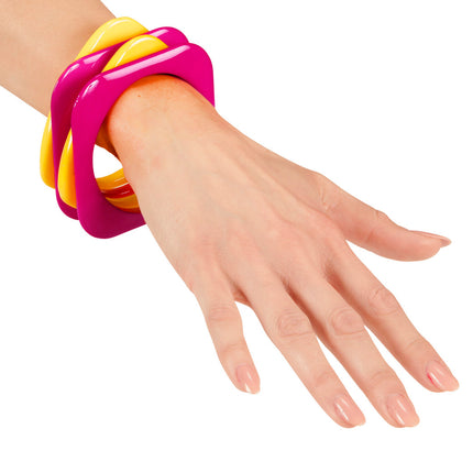 e-carnavalskleding-SYK Geel met roze disco armbandjes