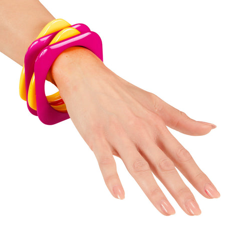e-carnavalskleding-SYK Geel met roze disco armbandjes