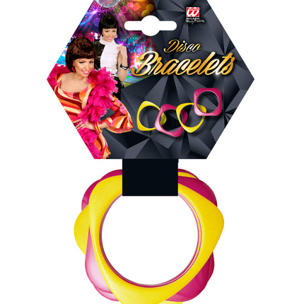 e-carnavalskleding-SYK Geel met roze disco armbandjes