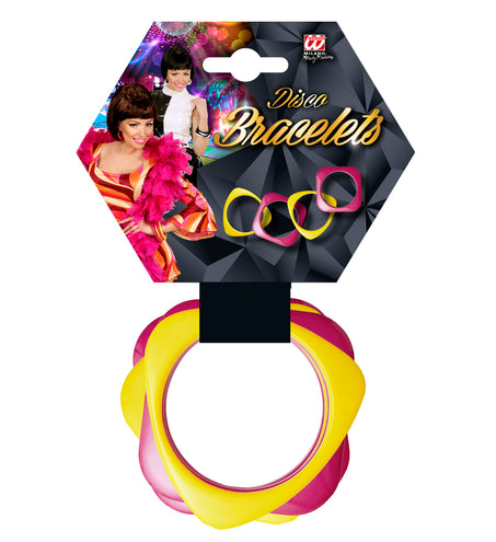 e-carnavalskleding-SYK Geel met roze disco armbandjes