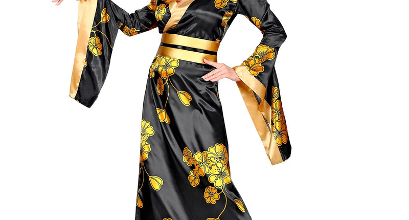 e-carnavalskleding-SYK Geisha jurk gouden bloemen
