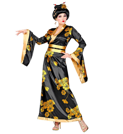 e-carnavalskleding-SYK Geisha jurk gouden bloemen