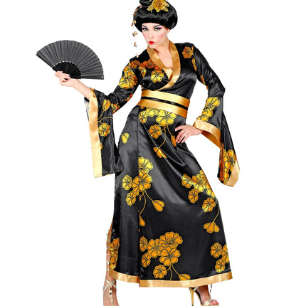 e-carnavalskleding-SYK Geisha jurk gouden bloemen