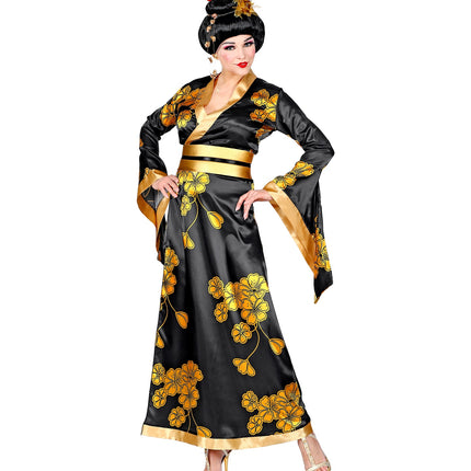 e-carnavalskleding-SYK Geisha jurk gouden bloemen