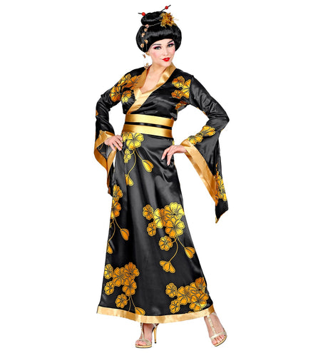 e-carnavalskleding-SYK Geisha jurk gouden bloemen