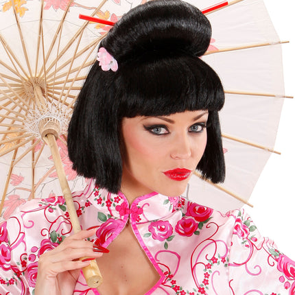 e-carnavalskleding-SYK Geisha pruik bloem met stokjes