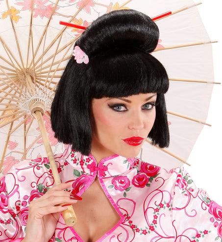 e-carnavalskleding-SYK Geisha pruik bloem met stokjes
