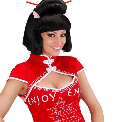 e-carnavalskleding-SYK Geisha pruik bloem met stokjes