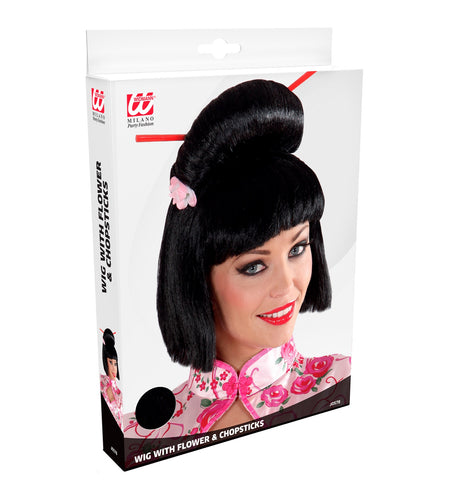 e-carnavalskleding-SYK Geisha pruik bloem met stokjes