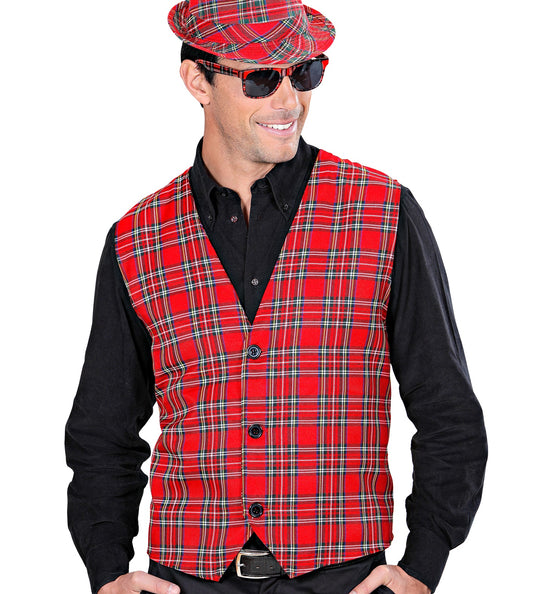 e-carnavalskleding-SYK Geruit vest Tartan motief rood