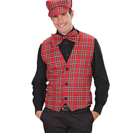 e-carnavalskleding-SYK Geruit vest Tartan motief rood