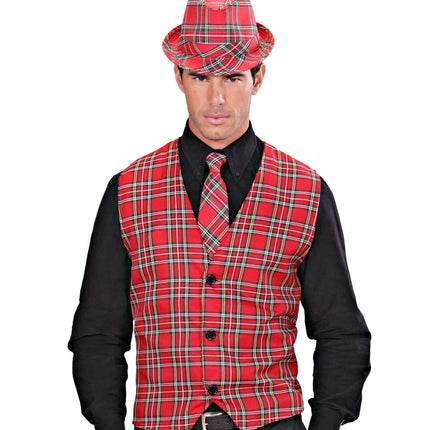 e-carnavalskleding-SYK Geruit vest Tartan motief rood