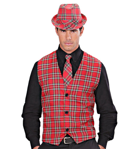 e-carnavalskleding-SYK Geruit vest Tartan motief rood
