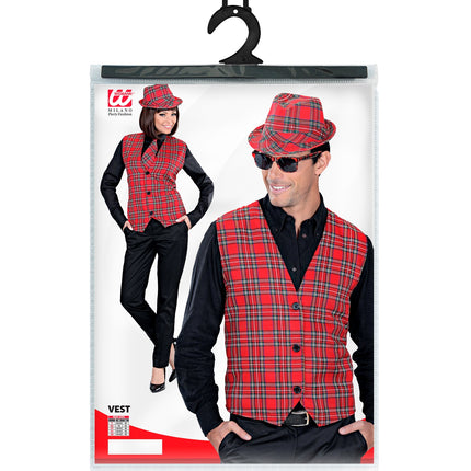 e-carnavalskleding-SYK Geruit vest Tartan motief rood