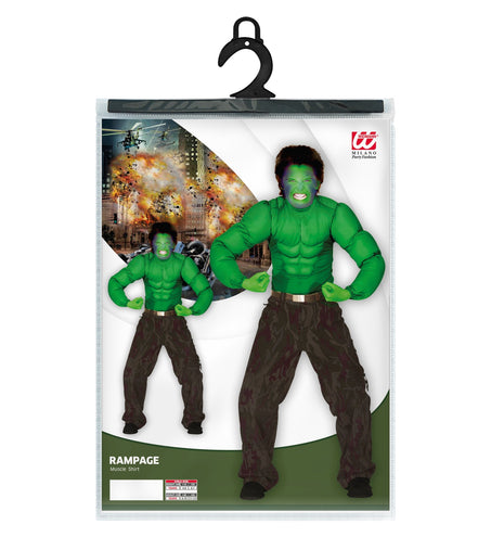 e-carnavalskleding-SYK Gespierd shirt groen Hulk spierballen kind