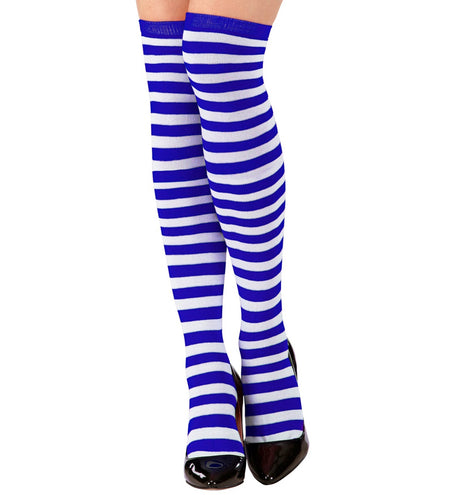 e-carnavalskleding-SYK Gestreepte kniekousen blauw wit