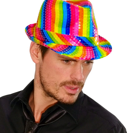 e-carnavalskleding-SYK Gleufhoedje pailletten regenboog