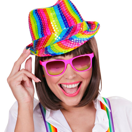 e-carnavalskleding-SYK Gleufhoedje pailletten regenboog