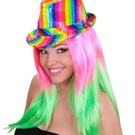 e-carnavalskleding-SYK Gleufhoedje pailletten regenboog